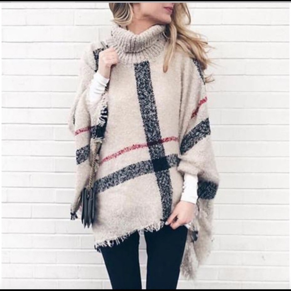 Beige Plaid Poncho ❤️🖤